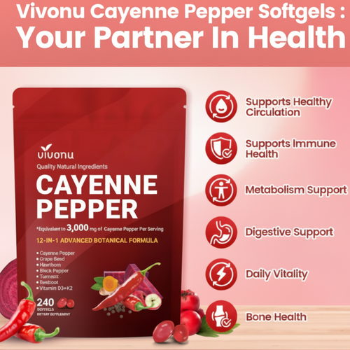 Cayenne Pepper Supplement — 12-in-1 Metabolism, Circulation & Vitality Softgels